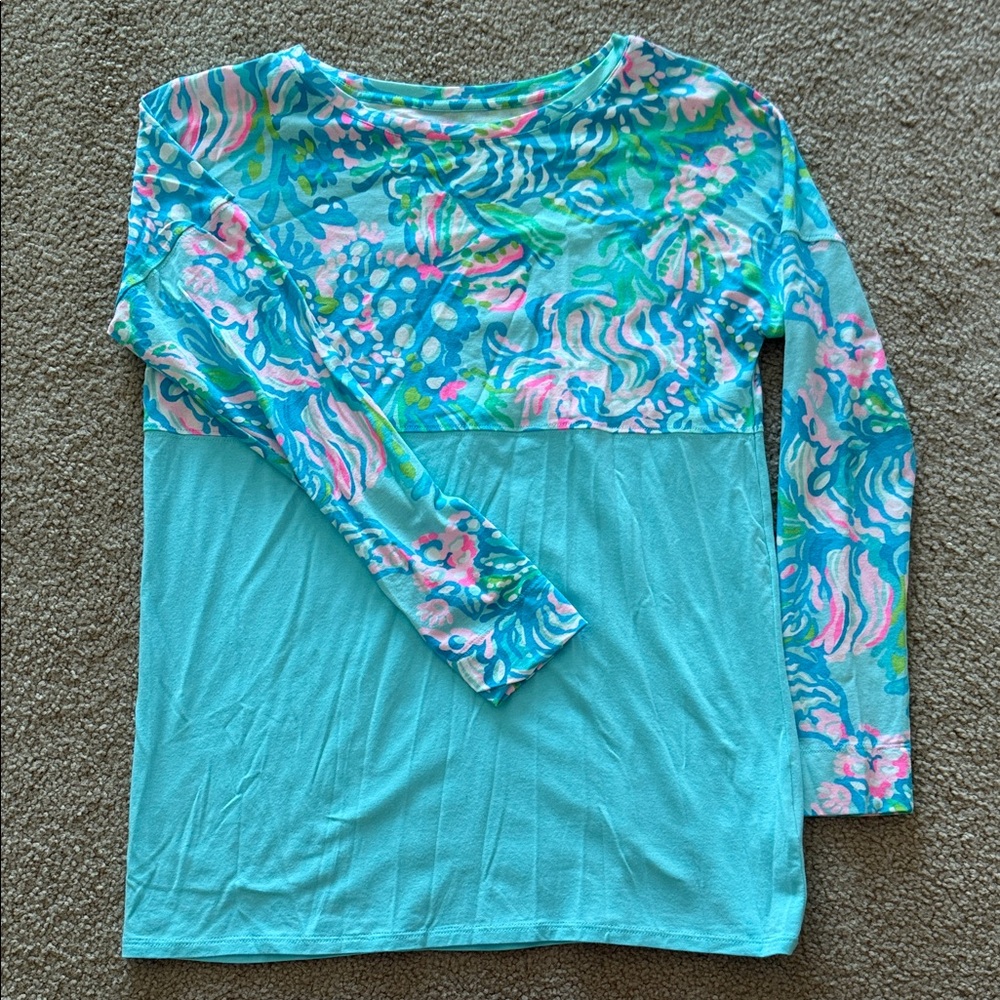 Lilly Pulitzer Floral Long Sleeve Top in Blue and Pink